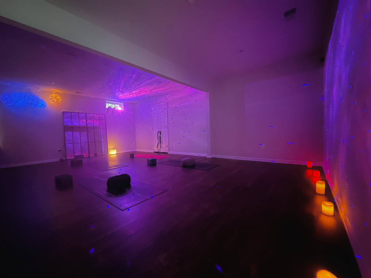 Healing yoga studio with special lighting